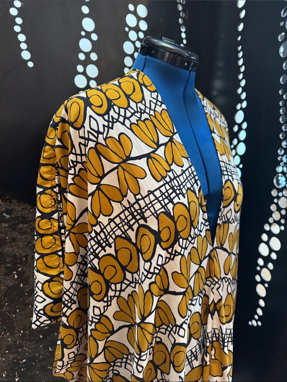 Jennafer Grace Mustard Abstract Floral Kaftan Maxi Dress - One Size - Picture 2 of 6